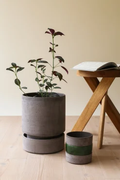 PLANT Hoff krukke, raw grey + raw grey underskål, gulvkrukke Best
