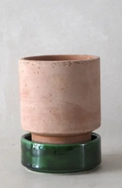 PLANT Hoff krukke, raw rosa + grøn underskål, gulvkrukke Outlet